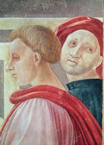 To mandshoveder, fra Mariafrembringelsen i templet, 1433-34 (detalje) af Paolo Uccello