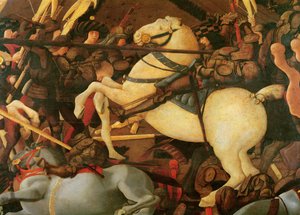 Slaget ved San Romano, detalje af Bernardino della Ciarda, der væltede sin hest, ca. 1456, tempera på panel