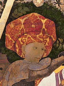 Slaget ved San Romano, detalje af lederen af Niccolo da Tolentino d.1435 leder af de florentinske lejesoldater, c.1450-60 tempera på paneldetalje af 30690 af Paolo Uccello