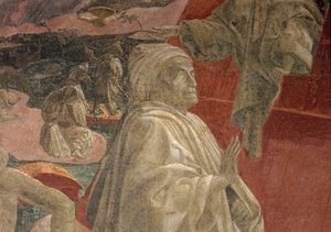 Vandets oversvømmelse og synkning og Noas ofring og drukkenskab, detalje af en bedende figur, lunette-fresko af Paolo Uccello