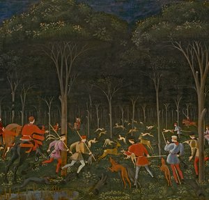 Jagten i skoven, ca.1465-70 olie på panel detalje af 100861