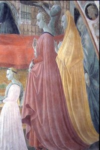 Jomfruens fødsel, detalje med Donorfamiliens kvinder, fra Kapellet for Himmelfart af Paolo Uccello