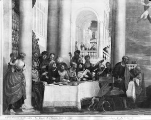 Måltidet i farisæeren Simons hus, detalje på venstre side, 1570 af Paolo Veronese
