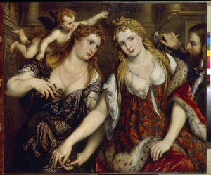 Flora, Venus, Mars og Amor (Flora, Venus, Mars og Amor). Maleri af Paris Bordone (1500-1571), olie på lærred, ca. 1550. Italiensk kunst (Venedig) af Paris Bordone