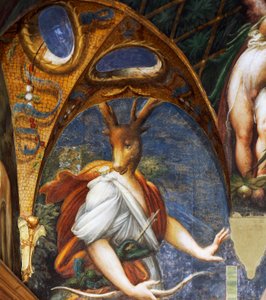 Actaeon forvandlet til en kronhjort af Diana, detalje i Diane og Acteon salen af Parmigianino