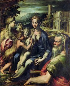 Madonna med den hellige Zacharias, ca. 1527-30 (olie på lærred) af Parmigianino