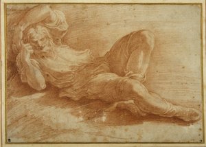 Skægget figur, sovende (rødt kridt på hvidt papir) af Parmigianino