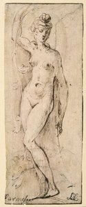 Kvindefigur - studie for Santa Maria della Steccata, Parma (recto) af Parmigianino