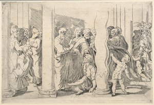 De hellige Peter og Johannes helbreder den lamme mand ved den gyldne port af Parmigianino