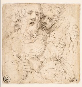 Studie af ansigter og en stående figur (verso) af Parmigianino