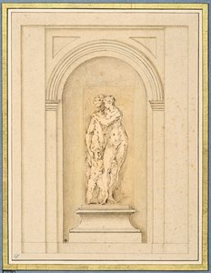 To figurer og en amor omgivet af en senere arkitektonisk ramme af Parmigianino