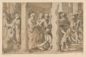 De hellige Peter og Johannes helbreder en lamme af Parmigianino (attributed to)