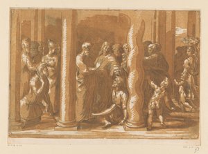 De hellige Peter og Johannes helbreder en lamme af Parmigianino (attributed to)