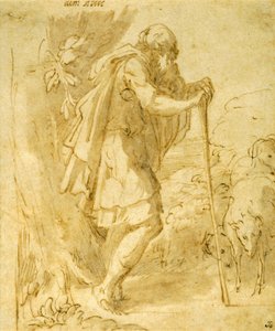 Gammel hyrde læner sig op ad en stav af Parmigianino