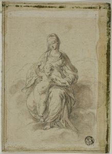 Jomfru og barn siddende på skyer af Parmigianino