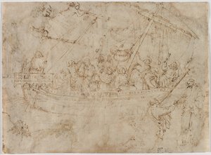 Navicella recto To tegninger af skibe verso, ca. 1410