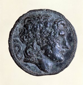 Mønt med billedet af Mithridate I (171 f.Kr. - 139 f.Kr.), Kongen af Partherne.