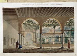 Orientalisme: dervishkloster og springvand. Tegning af Pascal Coste (1787-1879)