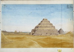 Udsigt over pyramiderne i Sakarra. Egypten januar 1819 Akvarel af Pascal Coste (1787-1879) Marseilles kommunale bibliotek