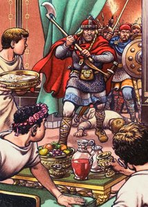 Barbarer invaderer et romersk-britisk middagsselskab