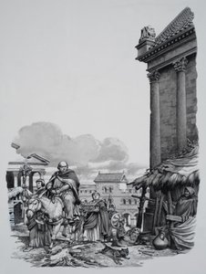 Biskop Mellitus (d.624) ankommer til London (gouache på papir)