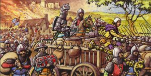 Afbrænding af byen Bar-sur-Seine i 1359 (gouache på papir)
