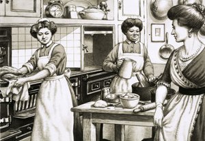 I edwardiansk tid blev der lavet mad på kulfyrede komfurer