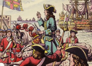 Kong William III går i land ved Carrickfergus (gouache på papir)