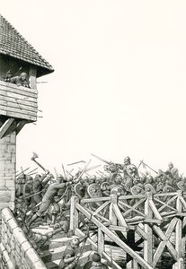 Normannernes erobring: tropper rykker op ad Themsen (gouache på papir)