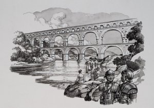 Roman Aqueduct (gouache på papir)