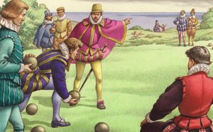 Sir Francis Drake spiller bowls før den spanske armadas ankomst (gouache på papir)