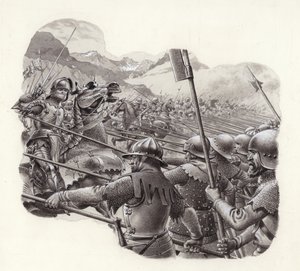 Schweizisk infanteri i det 15. århundrede (gouache på papir)
