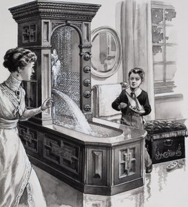 Det victorianske bad (gouache på papir)
