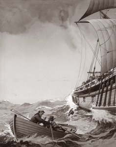 To kongelige budbringere forsøger at ro ind i havnen i Calais (gouache på papir)