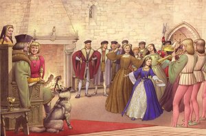 En fest fulgte Katarina af Aragons ankomst til England for at blive gift (gouache på papir)