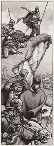 Gamle briter, der spotter Julius Cæsars invaderende styrker i 55 f.Kr (gouache på papir)