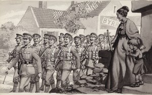 Britiske soldater marcherer (gouache på papir)