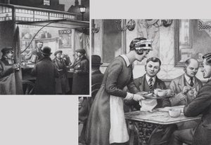 Edwardian Coffee Stall and Teashop (gouache på papir) af Pat (1907 95) Nicolle