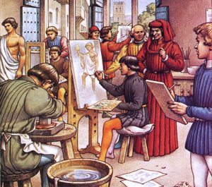 Lorenzo de Medici på besøg på den skole, han oprettede for kunstnere