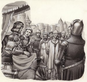 Seks modige borgere fra Calais på vej til at blive henrettet (gouache på papir) af Pat (1907 95) Nicolle