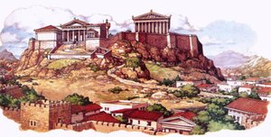 Akropolis, eller Athens gamle citadel, som det så ud i det 5. århundrede