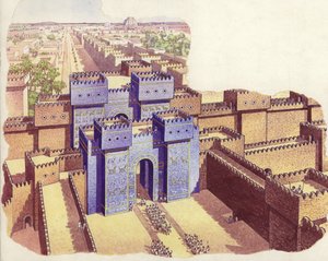 Ishtar-porten i Babylon (gouache på papir)