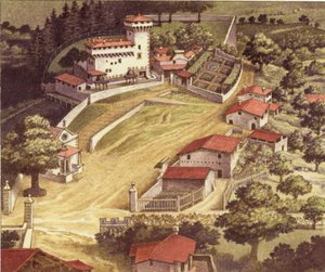 Medici-familiens befæstede villa i Trebbio (gouache på papir)