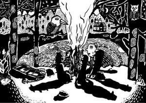 ild i skoven, 2014 (blæk og pensel)