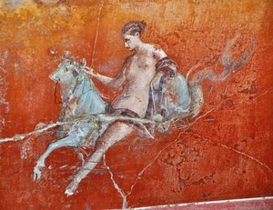 Oplontis, nær Napoli, Italien (Napoli, Italia): vægmalerier i Villa Poppaea - detalje af romersk fresko, mytologisk scene, bortførelsen af Europa - romersk kunst - Foto Patrice Cartier - af Patrice Cartier