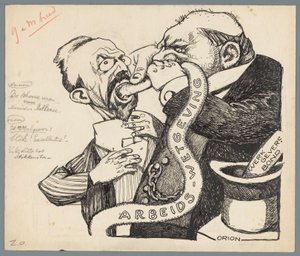 minister Aalberse og arbejdsgiveren Minister Aalberses rene fjer (titel på objekt) af Patricq Kroon (signed by artist)