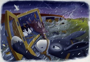 Dyr og Noes ark under syndfloden, illustration af Patrizia La Porta. af Patrizia La Porta