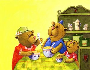 Goldilocks and Tree Bears, 2021 (Akryl på papir) af Patrizia La Porta