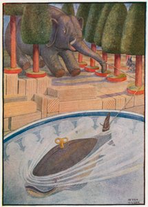 Hvalen begyndte at trække, og elefanten begyndte at trække (farve litho)