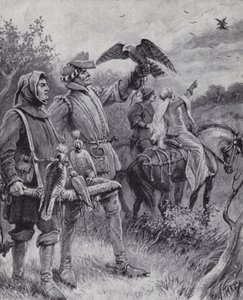 Falkejagt i middelalderen (litho)